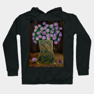 purple flowers painted in a turquoise and gold vintage style vase Hoodie